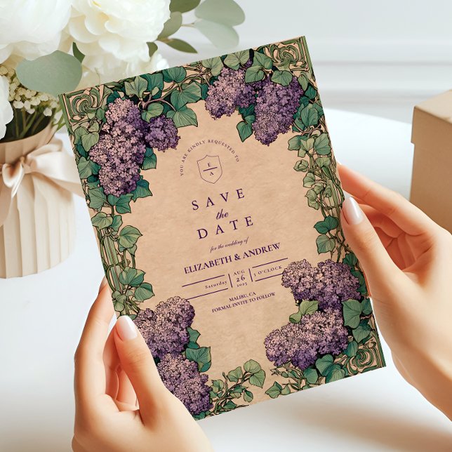 Art Nouveau Lilac Wedding Save The Date (Von Creator hochgeladen)