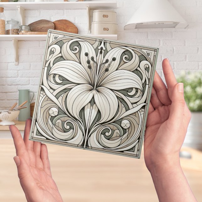 Art Nouveau Lilly Floral Tile Fliese (art nouveau floral Lilly tiles for a vintage rétro flowers style)