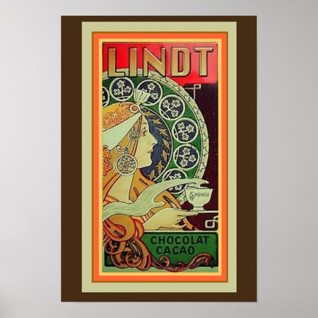 Art Nouveau Lindt Chocolat Cacao 13 x 19 Poster (Vorne)