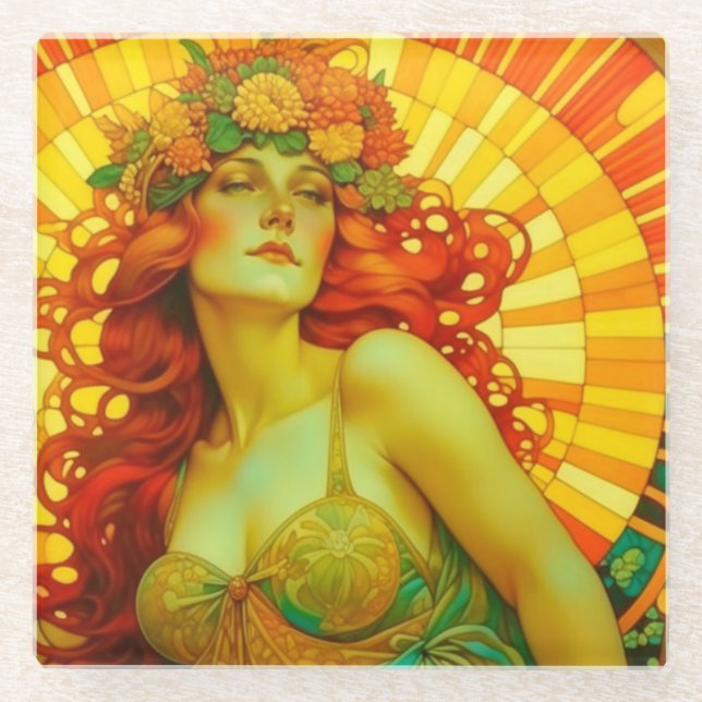 Art Nouveau Litha Glasuntersetzer (Vorderseite)