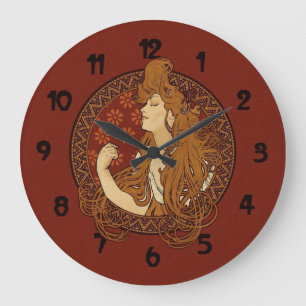 Art Nouveau Long Haired Woman Große Wanduhr