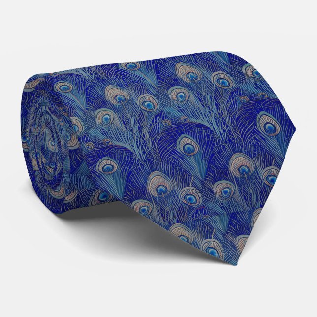 Art Nouveau Luxury Peacock Feather Pattern Krawatte (Gerollt)