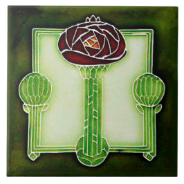 Art Nouveau Mackintosh Rose (Green) Keramik Tile Fliese