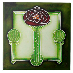 Art Nouveau Mackintosh Rose (Green) Keramik Tile Fliese
