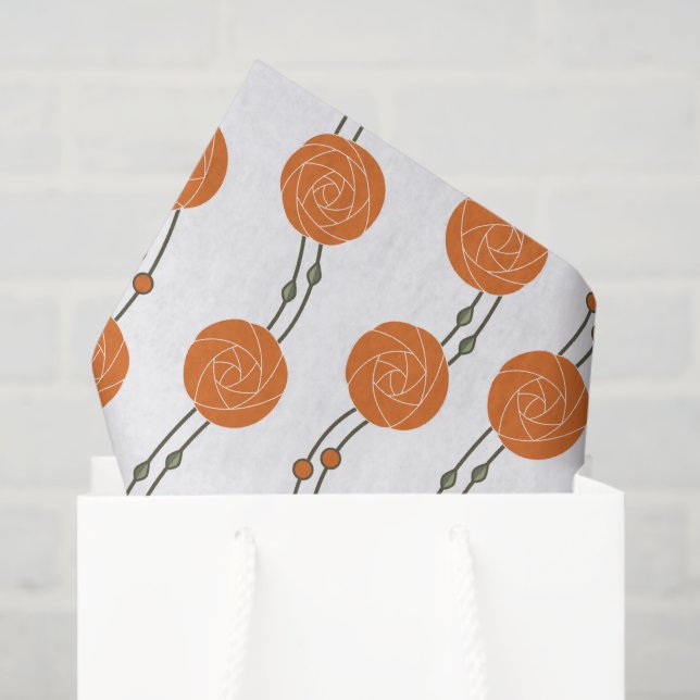 Art Nouveau Mackintosh Rose Stripes Orange Seidenpapier (Geschenktüte)