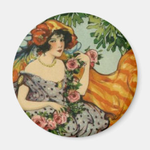 Art Nouveau Mädchen mit Blumen Magnet