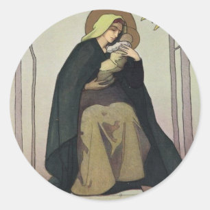 Art Nouveau Madonna und Kind Weihnachtskarte Runder Aufkleber