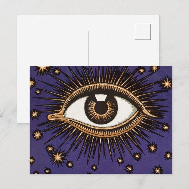 Art Nouveau Magic Eye & Stars Vintage Illustration Postkarte (Vorne/Hinten)
