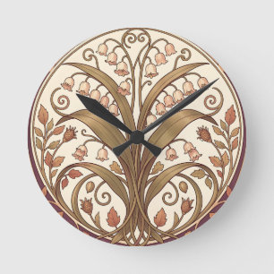 Art Nouveau Maiglöckchen Botanik Runde Wanduhr