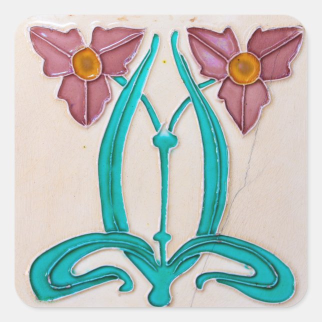 Art Nouveau Majolica Tile Quadratischer Aufkleber (Vorderseite)