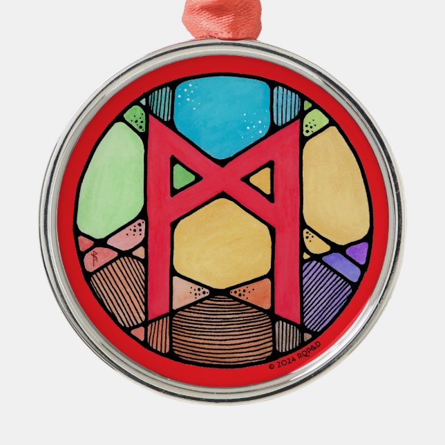 Art Nouveau Mannaz Rune of Humanity Ornament Aus Metall (Vorne)