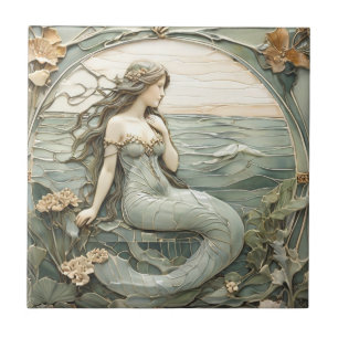 Art Nouveau Mermaid Imitats Relief R Minz Ozean Fliese