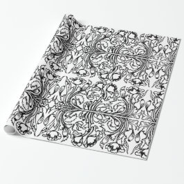 Art Nouveau Mohn floral Schwarz-weiß elegant Geschenkpapier