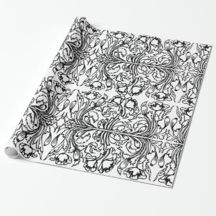 Art Nouveau Mohn floral Schwarz-weiß elegant Geschenkpapier