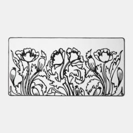 Art Nouveau Mohn floral Schwarz-weiß elegant Schreibtischunterlage