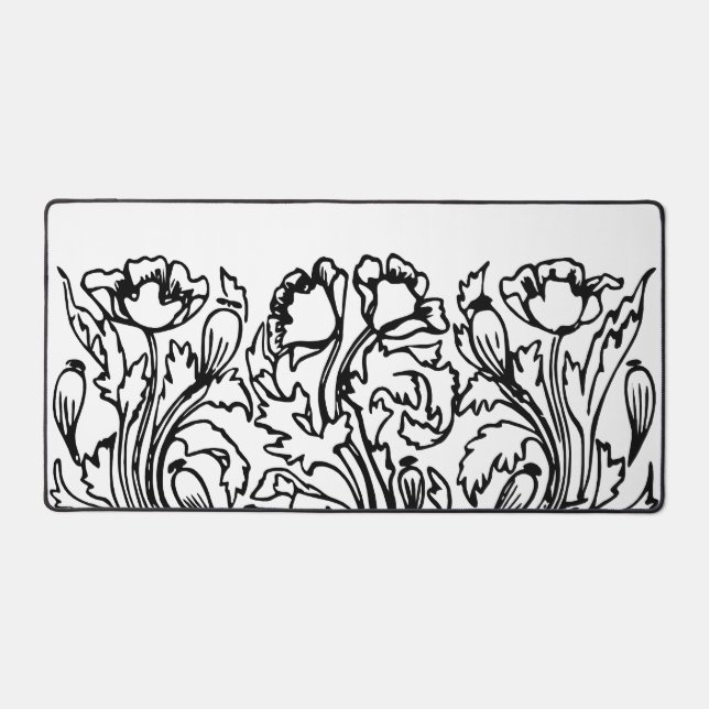 Art Nouveau Mohn floral Schwarz-weiß elegant Schreibtischunterlage (Vorderseite)
