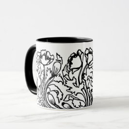 Art Nouveau Mohn floral Schwarz-weiß elegant Tasse