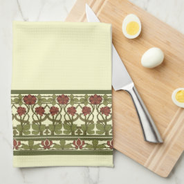 Art Nouveau Monogram Vintag Floral Border Frieze Geschirrtuch