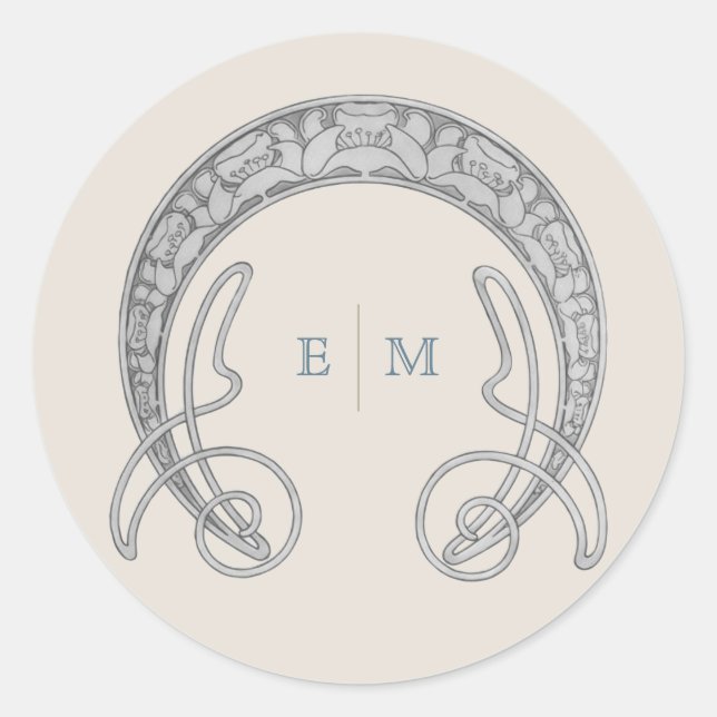 Art Nouveau-Monogramm Mucha-Initialen-Versand Runder Aufkleber (Vorderseite)
