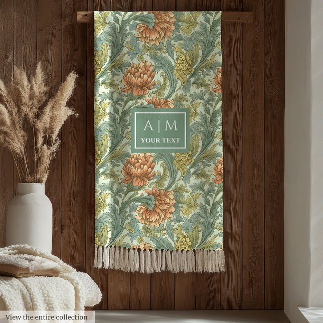 Art Nouveau Morris Art Terracotta Pastellgrün Fleecedecke (Art nouveau Morris style terracotta pastel green Fleece Blanket)