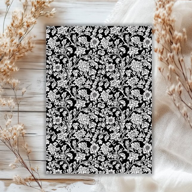 Art Nouveau Morris Blume Gewebe schwarz-weiß Seidenpapier (Art nouveau Morris black and white flowers tissue Tissue Paper)