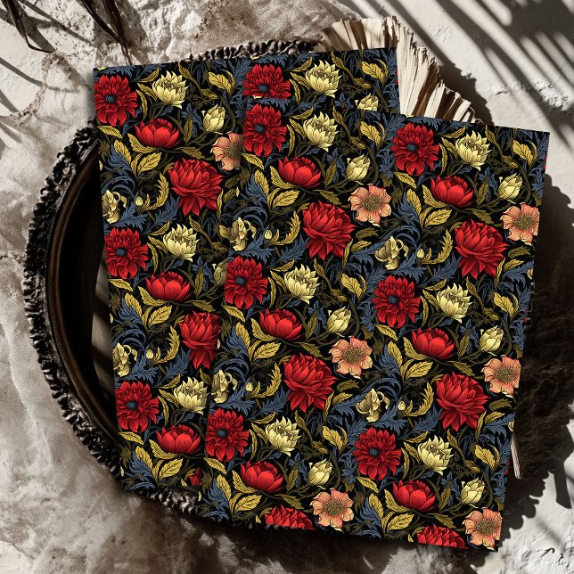 Art Nouveau Morris - Rot-Weiß-Blume Pastellfarben Seidenpapier (Art nouveau Morris hot red white flowers pastel Tissue Paper)