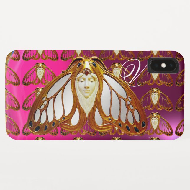 ART NOUVEAU MOTH FRAU GEM MONOGRAM PINK LILA Case-Mate iPhone HÜLLE (Rückseite (Horizontal))