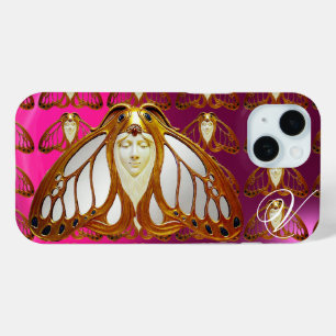 ART NOUVEAU MOTH FRAU GEM MONOGRAM PINK LILA iPhone 15 HÜLLE
