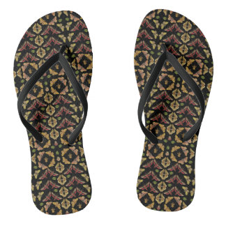Art Nouveau Moth & Orchid Volkskunst Schwarz Flip Flops