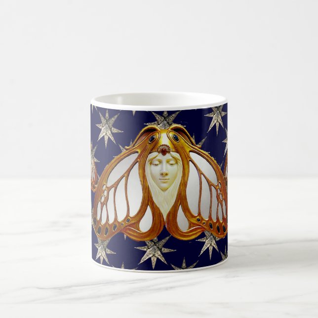 ART NOUVEAU MOTH UND DIAMOND STARTEN IN BLAUEM HIM KAFFEETASSE (Mittel)