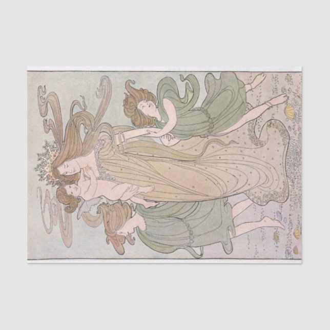Art Nouveau Mother Children Sea Queen Decoupage Seidenpapier (Vorderseite)