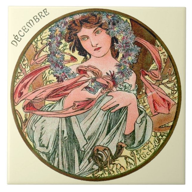Art Nouveau Mucha Kalender Dezember Fliese (Vorderseite)