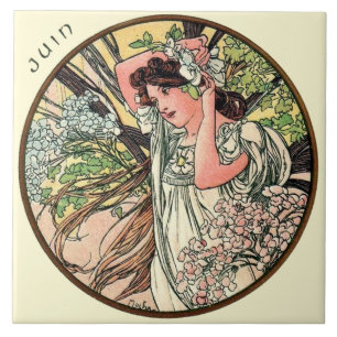 Art Nouveau Mucha Kalender Juni Fliese
