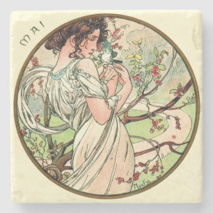 Art Nouveau Mucha Kalender Mai Steinuntersetzer