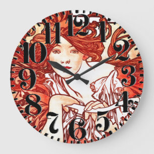 Art Nouveau Mucha Lady Bike Big Number Wall Clock Große Wanduhr