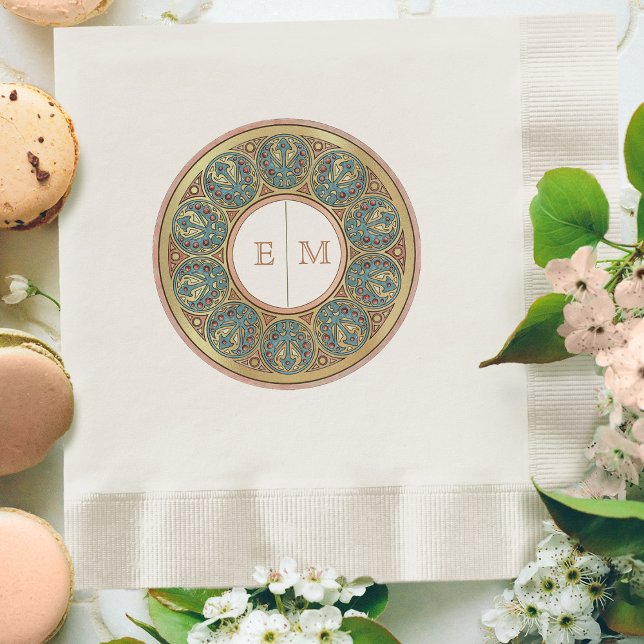 Art Nouveau Mucha Monogram Initials Champagne Gold Serviette (Von Creator hochgeladen)