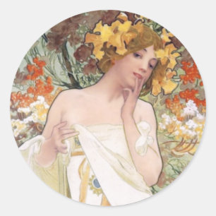 Art Nouveau - Mucha - Parfüm Ad Runder Aufkleber