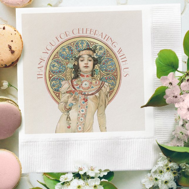 Art Nouveau Mucha Sarah Bernhardt Champagne Gold Serviette (Von Creator hochgeladen)