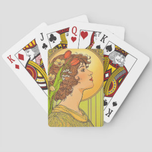 Art-nouveau-Muse mit Frühlingsblumen Spielkarten
