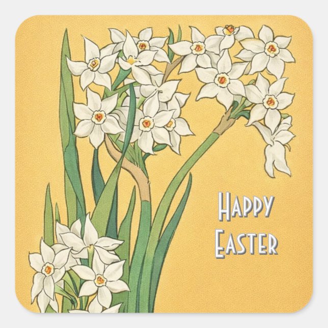 Art Nouveau Narcissus Flowers – Easter Quadratischer Aufkleber (Vorderseite)