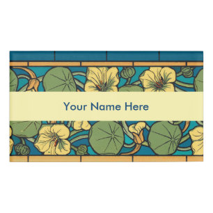 Art Nouveau Nasturtium Blau Gold floral Verneuil Namenschild