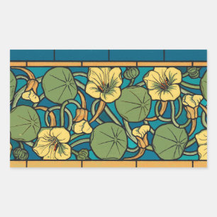 Art Nouveau Nasturtium Blau Gold floral Verneuil Rechteckiger Aufkleber