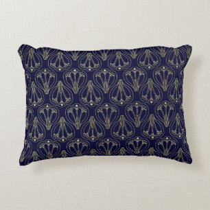 Art Nouveau Navy Blue und Gold Dekokissen