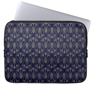 Art Nouveau Navy Blue und Gold Laptopschutzhülle