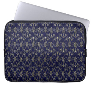 Art Nouveau Navy Blue und Gold Laptopschutzhülle