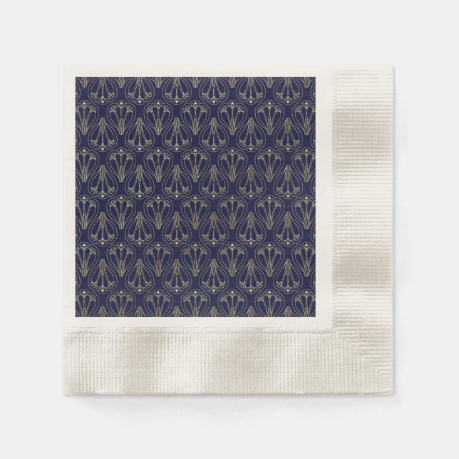 Art Nouveau Navy Blue und Gold Serviette (Vorderseite)