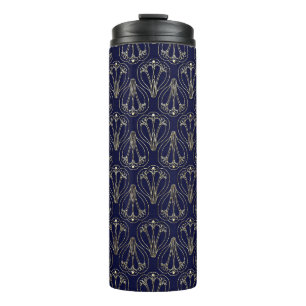 Art Nouveau Navy Blue und Gold Thermosbecher