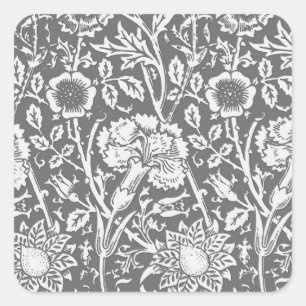 Art Nouveau-Nelke-Damaskus, Grau / Grey Quadratischer Aufkleber