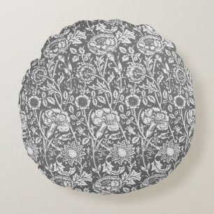 Art Nouveau-Nelke Damast, Grau Rundes Kissen