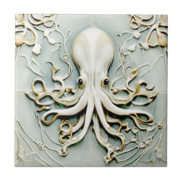 Art Nouveau Octopus Imitats Relief Gold & Minze Pa Fliese